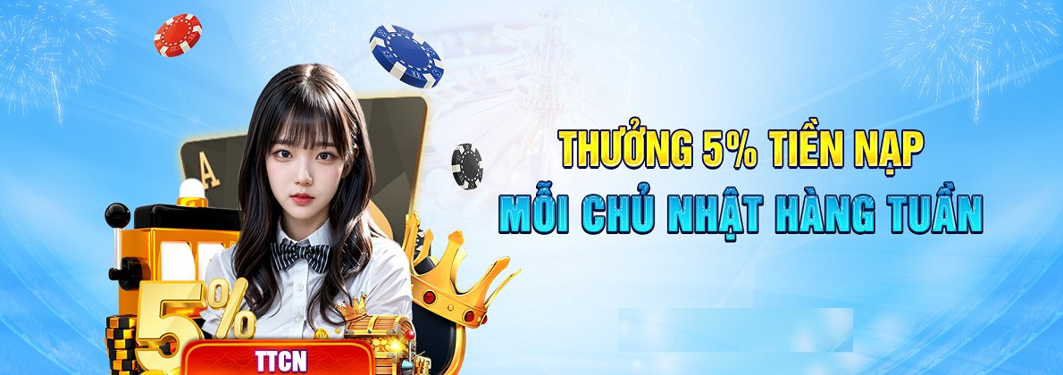 Khuyến mãi Hi88: Thưởng 5% tiền nạp mỗi chủ nhật hàng tuần